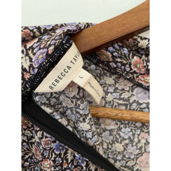 Rebecca Taylor Modal Wool Mock Neck Floral Top Lavish Garden Purple EUC Large - Picture 9 of 10